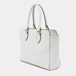 Pre Owned Prada White Soft Calf Trimmed Saffiano Lux Open Convertible Tote
