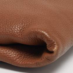 Pre Owned Prada Brown Vitello Daino Leather Logo Flap Chain Clutch