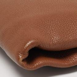 Pre Owned Prada Brown Vitello Daino Leather Logo Flap Chain Clutch