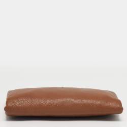 Pre Owned Prada Brown Vitello Daino Leather Logo Flap Chain Clutch