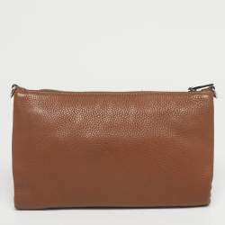 Pre Owned Prada Brown Vitello Daino Leather Logo Flap Chain Clutch