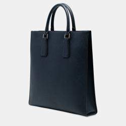 Pre Owned Prada Navy Blue Saffiano North South Tote