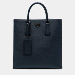Pre Owned Prada Navy Blue Saffiano North South Tote