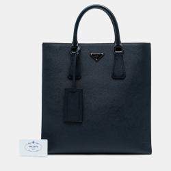 Pre Owned Prada Navy Blue Saffiano North South Tote