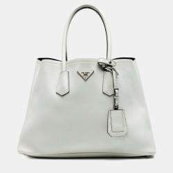 Pre Owned Prada White Large City Calf Double Satchel
