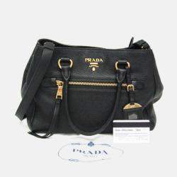 Pre Owned Prada Vitello Phenix Leather Handbag Black