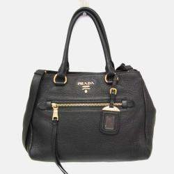 Pre Owned Prada Vitello Phenix Leather Handbag Black