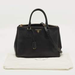 Pre Owned Prada Black Saffino Leather Medium Double Zip Tote