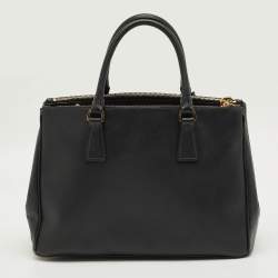 Pre Owned Prada Black Saffino Leather Medium Double Zip Tote