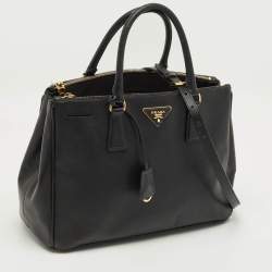 Pre Owned Prada Black Saffino Leather Medium Double Zip Tote