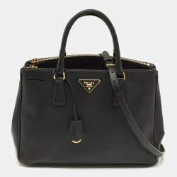 Pre Owned Prada Black Saffino Leather Medium Double Zip Tote