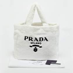 Pre Owned Prada White/Black Terry Cloth Logo Tote