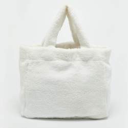 Pre Owned Prada White/Black Terry Cloth Logo Tote