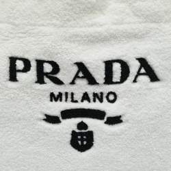 Pre Owned Prada White/Black Terry Cloth Logo Tote