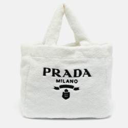 Pre Owned Prada White/Black Terry Cloth Logo Tote
