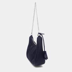 Pre Owned Prada Black Nylon Tessuto Chain Strap Hobo Bag