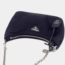 Pre Owned Prada Black Nylon Tessuto Chain Strap Hobo Bag