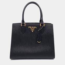 Pre Owned Prada Black Leather Saffiano Tote Bag