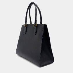 Pre Owned Prada Black Leather Saffiano Tote Bag