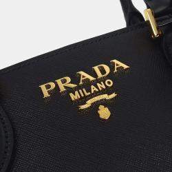 Pre Owned Prada Black Leather Saffiano Tote Bag