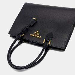 Pre Owned Prada Black Leather Saffiano Tote Bag