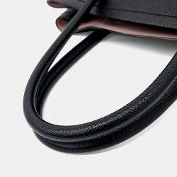 Pre Owned Prada Black Leather Saffiano Double Tote and Shoulder Bag