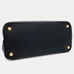 Pre Owned Prada Black Leather Saffiano Double Tote and Shoulder Bag