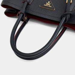 Pre Owned Prada Black Leather Saffiano Double Tote and Shoulder Bag