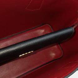 Pre Owned Prada Black Leather Saffiano Double Tote and Shoulder Bag