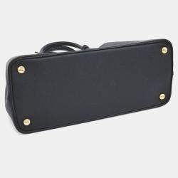 Pre Owned Prada Black Leather Saffiano Double Tote and Shoulder Bag