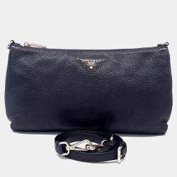 Pre Owned Prada Navy Blue Leather Vitello Crossbody Bag