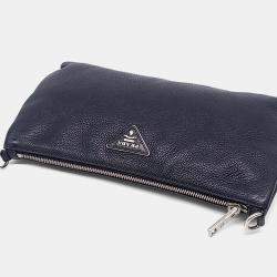 Pre Owned Prada Navy Blue Leather Vitello Crossbody Bag
