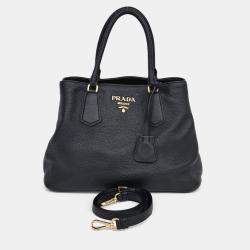 Pre Owned Prada Black Leather Dino Tote and Shoulder Bag
