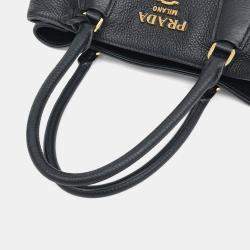 Pre Owned Prada Black Leather Dino Tote and Shoulder Bag