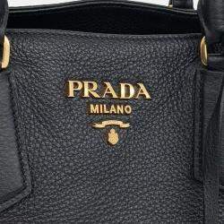 Pre Owned Prada Black Leather Dino Tote and Shoulder Bag