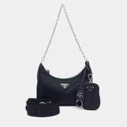 Pre Owned Prada Black Nylon Re-Nylon Tessuto Chain Strap Hobo Bag
