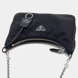 Pre Owned Prada Black Nylon Re-Nylon Tessuto Chain Strap Hobo Bag