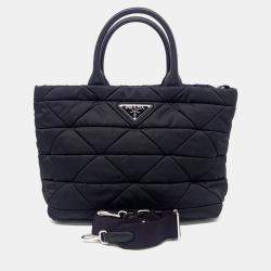 Pre Owned Prada Black Nylon Re-Nylon Tessuto Quilted Tote and Shoulder Bag