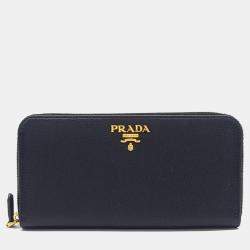 Pre Owned Prada Black Leather Dino Long Wallet