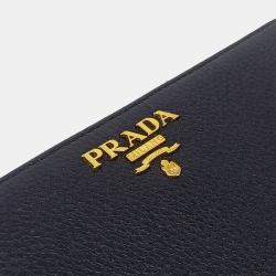 Pre Owned Prada Black Leather Dino Long Wallet