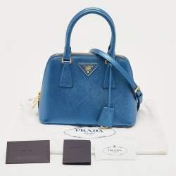 Pre Owned Prada Metallic Blue Saffiano Leather Promenade Satchel