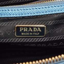 Pre Owned Prada Metallic Blue Saffiano Leather Promenade Satchel