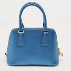 Pre Owned Prada Metallic Blue Saffiano Leather Promenade Satchel
