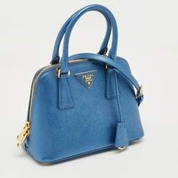 Pre Owned Prada Metallic Blue Saffiano Leather Promenade Satchel