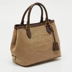 Pre Owned Prada Brown Canvas and Leather Canapa Logo Tote