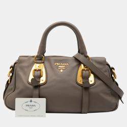 Pre Owned Prada Grey Soft Calfskin Shopping Satchel