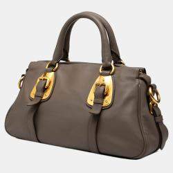 Pre Owned Prada Grey Soft Calfskin Shopping Satchel