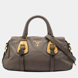 Pre Owned Prada Grey Soft Calfskin Shopping Satchel
