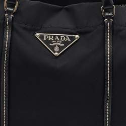 Pre Owned Prada Black Re-Nylon and Leather Tote