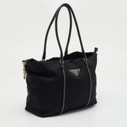 Pre Owned Prada Black Re-Nylon and Leather Tote